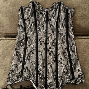 Tesa Corset Womens White Black Full Side Zip Lace Overlay Lace Up Sz 36